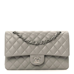 Lambskin Quilted Medium Double Flap Grey