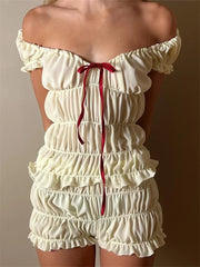 Pleated Tie-Front Short Sleeve Shorts Two Piece Set