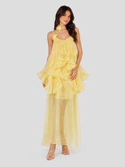Floral Organza Ruffle Maxi Dress