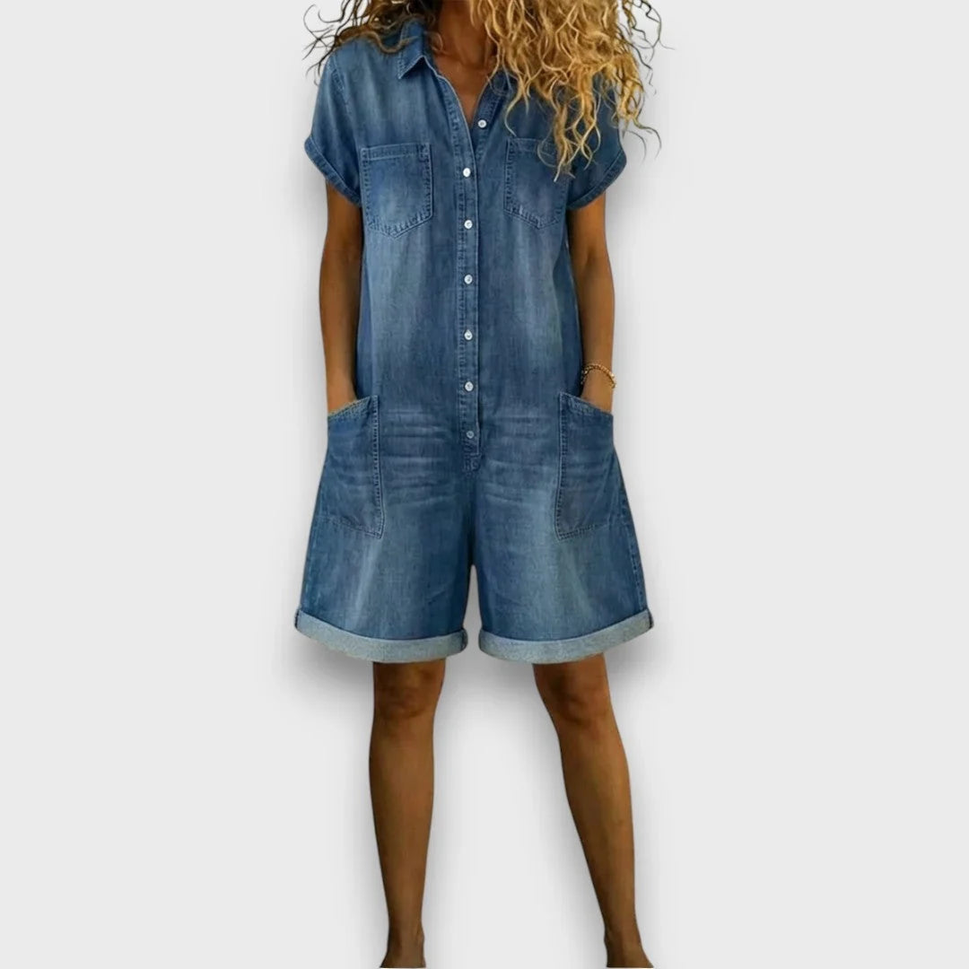 Women's Vintage Denim-Look Jumpsuit | Casual Relaxed-Fit Jumpsuit