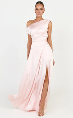Helena Maxi Dress - Off Shoulder Godet Dress in Light Pink