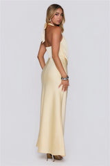Pastel Horizons Halter Satin Maxi Dress Yellow