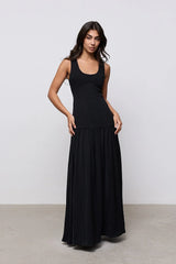 Cotton Mix Dropped Waist Maxi Dress