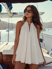 Gold-tone Clasp Keyhole Halterneck Mini Dress