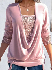 Women's Sequin Knit Blouse | Elegant Long-Sleeve Casual Top