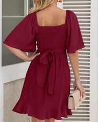 Women's Wrap V-Neck Mini Dress | Smocked-Waist Short Summer Dress
