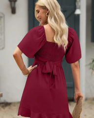 Women's Wrap V-Neck Mini Dress | Smocked-Waist Short Summer Dress