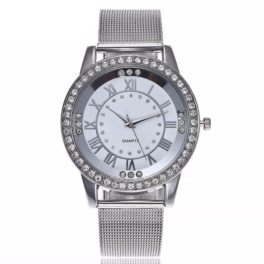 Women's Quartz Mesh-Band Watch | Elegant Roman Numeral Timepiece