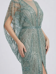 Retro Batwing Sleeve Sequin Evening Gown
