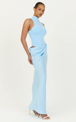 Elodie Maxi Dress - High Neck Draped Overlay Dress in Light Blue
