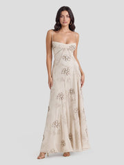 Embroidered Beaded Floral Maxi Dress