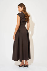 Cap Sleeve Gathered Midi Dress