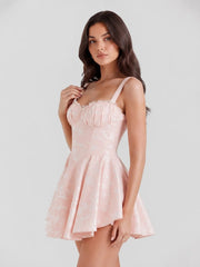 Lace Trim Jacquard Corset Mini Dress