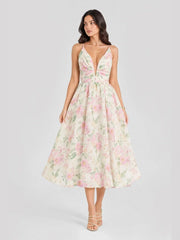 Watercolor Floral Plunge Midi Dress