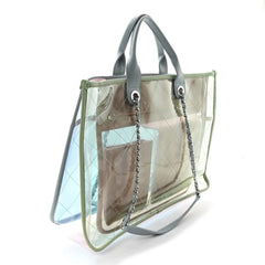 PVC Lambskin Stitched Medium Coco Splash Shopping Bag Blue Green Pink