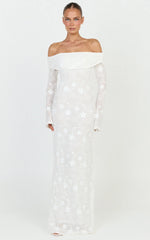 Aurelle Maxi Dress - Off Shoulder Floral Embroidered Dress in Ivory