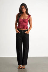 Sanne Rust Red Flutter Sleeve Tank Top