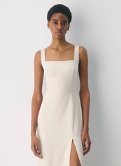 Squareneck matte satin dress with thigh slit