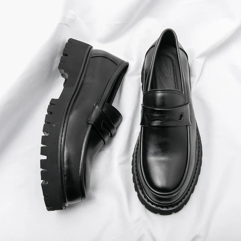 Men’s Black Chunky Sole Loafers – Modern Slip-On Dress Shoes