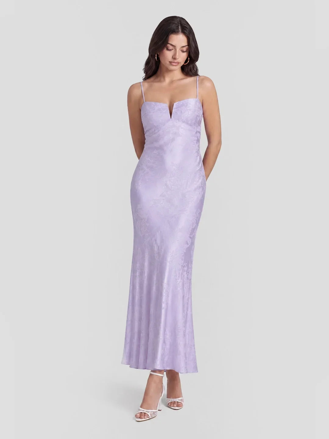 Floral Jacquard Satin Bias-cut Midi Dress