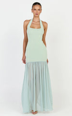 Barbara Maxi Dress - Halter Scoop Neck Contrast Georgette Dress in Sage