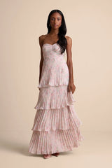 Seriously Sensational Blush Floral Strapless Tiered Maxi Dress