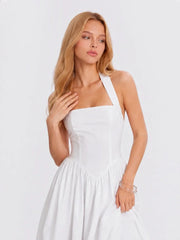 Cherry Embroidered Halter Midi Dress