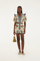 Light Green Floral Delhi Tapestry Belted  Romper