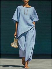 Women's Relaxed Co-Ord Set with Top and Wide-Leg Pants