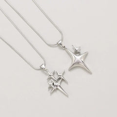Women's Stainless Steel Star Pendant Necklace Duo | Layered Minimalist Star Necklaces