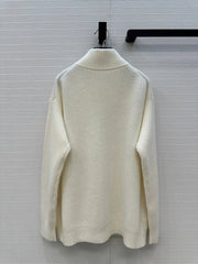 HM 25S Zipped Jacket H Leather Pockets in White Cashmere