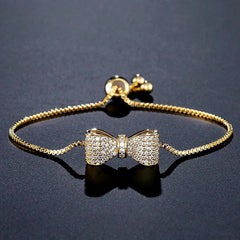 Women's Pavé Cubic Zirconia Bow Bracelet | Adjustable Stainless Steel Slider Bracelet