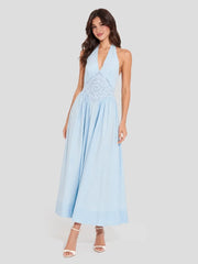 Broderie Anglaise Cotton Halter Maxi Dress