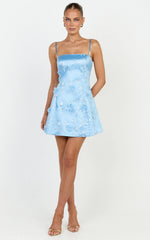 Vienna Mini Dress - Sleeveless Embellished Tulip Skirt Dress in Blue