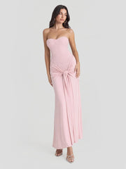 Beaded Embellished Strapless Tie-Waist Maxi Dress