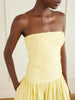 Strapless ruched organic cotton-poplin midi dress