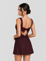Open Back Bow Detail Square Neck Mini Dress