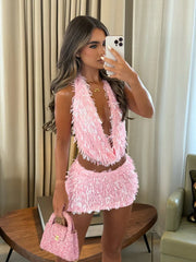 Isa | Women'S Sequin Two-Piece Vacation Summer Set With Deep Neckline