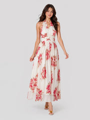 Rose Halter Chiffon Maxi Dress