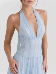 Plunge Halter Lace Maxi Dress