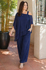 Women's Set | Asymmetrical Cover-Up Top and Straight Cut Trousers | Elegant Casual Spring Summer Outfit