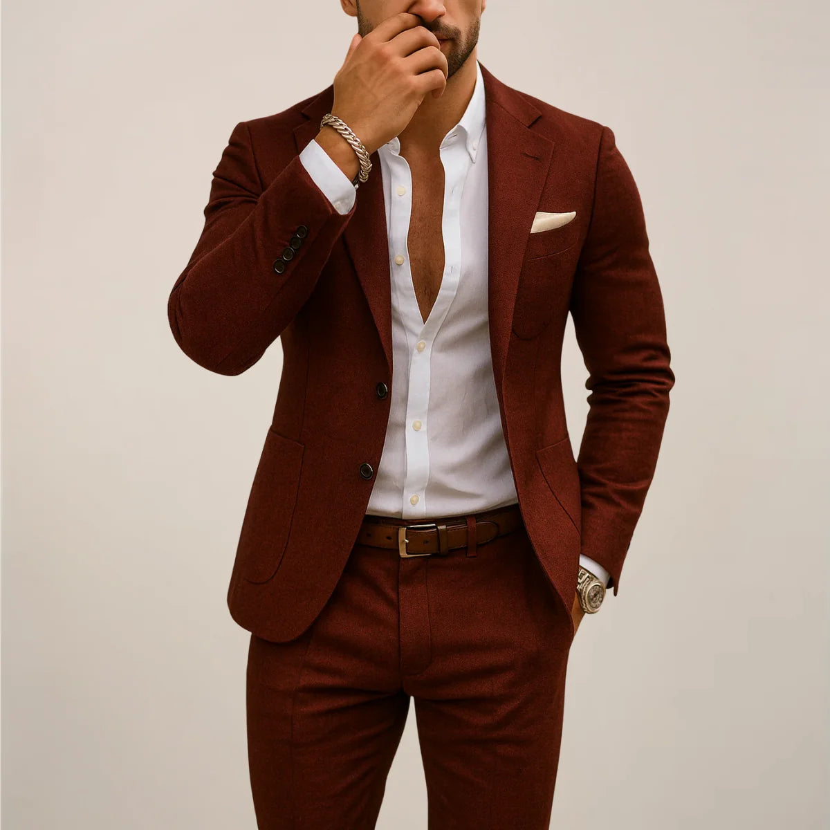 Warm Tones Two-Piece Suit – Lightweight Tailored Fit