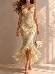 Women's Sequin Mermaid Maxi Dress | Elegant Sweetheart Ruffle-Hem Gown