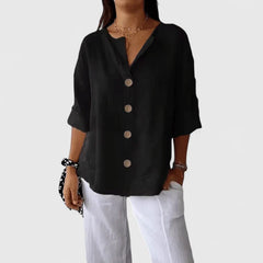 Women's Relaxed V-Neck Blouse | Easy Button-Front Summer Top