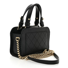 Grained Calfskin Stitched Mini Label Click Shopper Tote Black