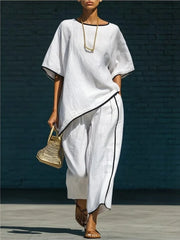 Women's Relaxed Co-Ord Set with Top and Wide-Leg Pants