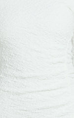 Abbie Mini Dress - Textured Jersey Tip Shoulder Ruched Bodycon Dress in White