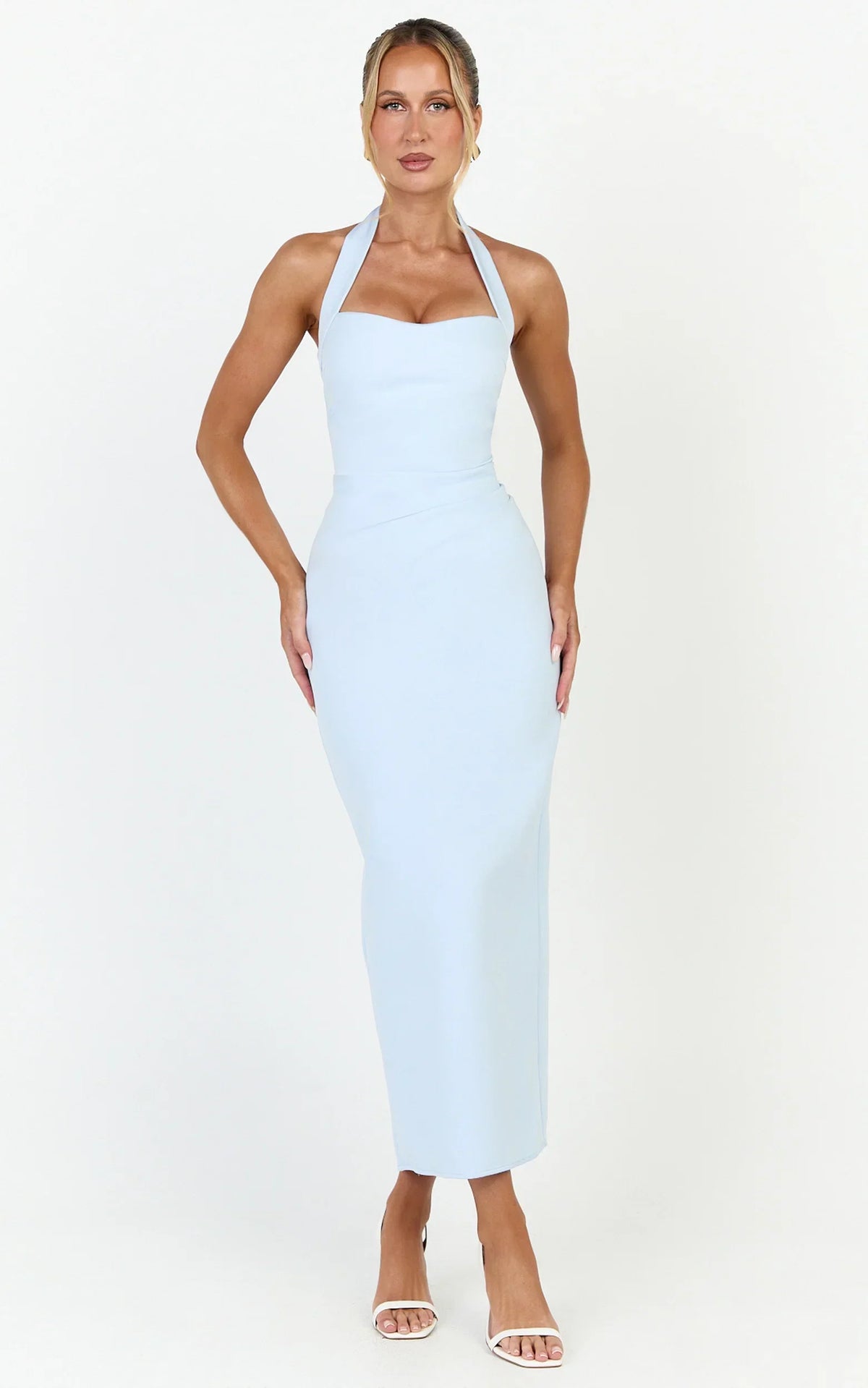 Sandy Maxi Dress - Sweetheart Neckline Halter Dress in Light Blue