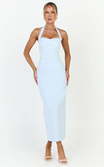 Sandy Maxi Dress - Sweetheart Neckline Halter Dress in Light Blue