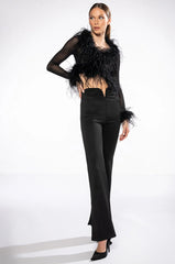 DARK ANGEL MESH FEATHER TRIM TOP